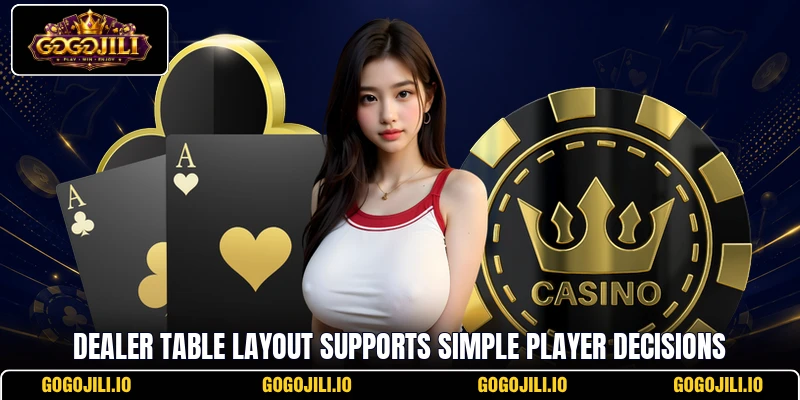 Dealer table layout supports simple player decisions