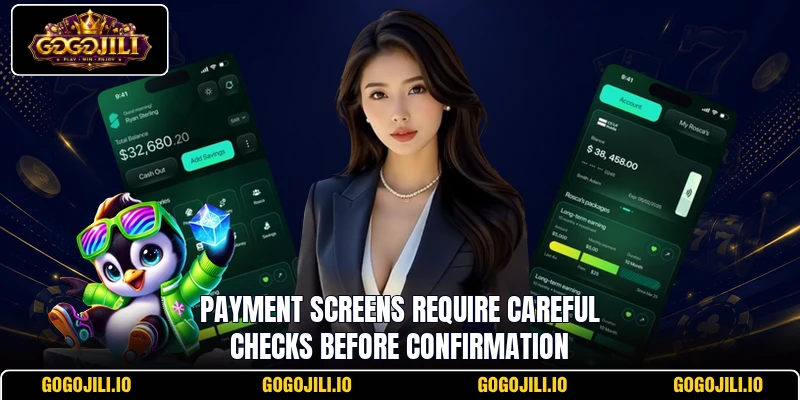 Payment screens require careful checks before confirmation