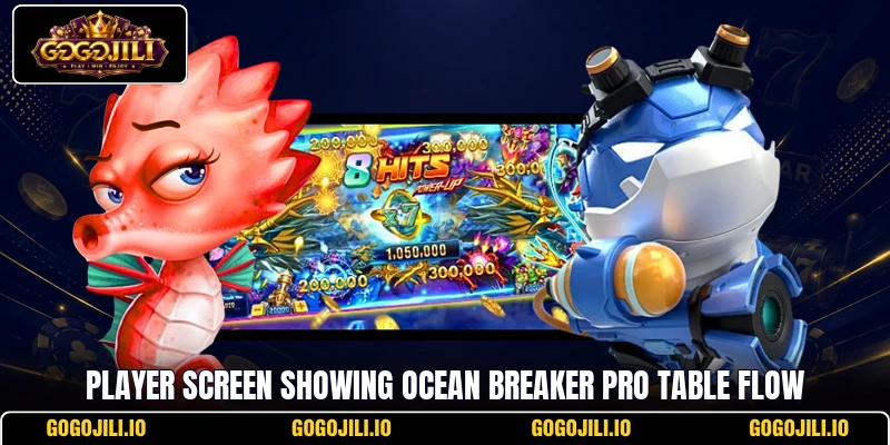 Player screen showing Ocean Breaker Pro table flow