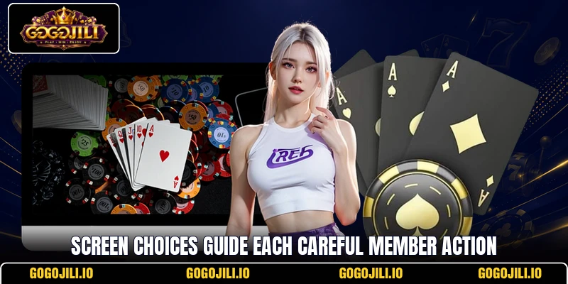 Screen choices guide each careful member action